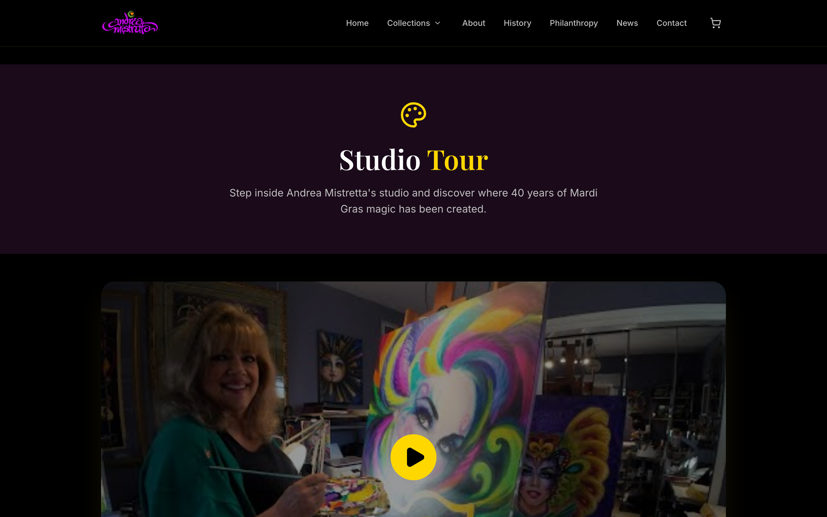 Studio tour page with video and photo gallery