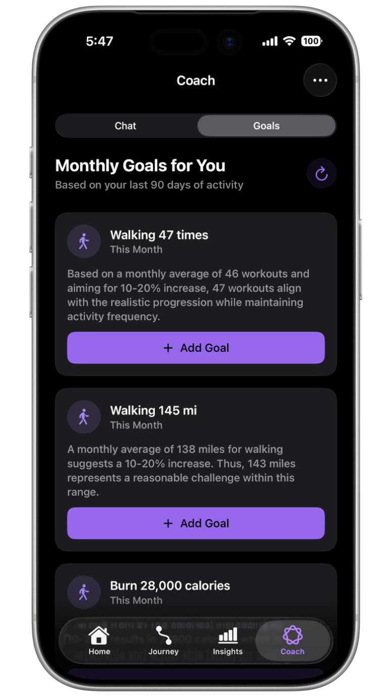 Rings+ AI fitness coach interface