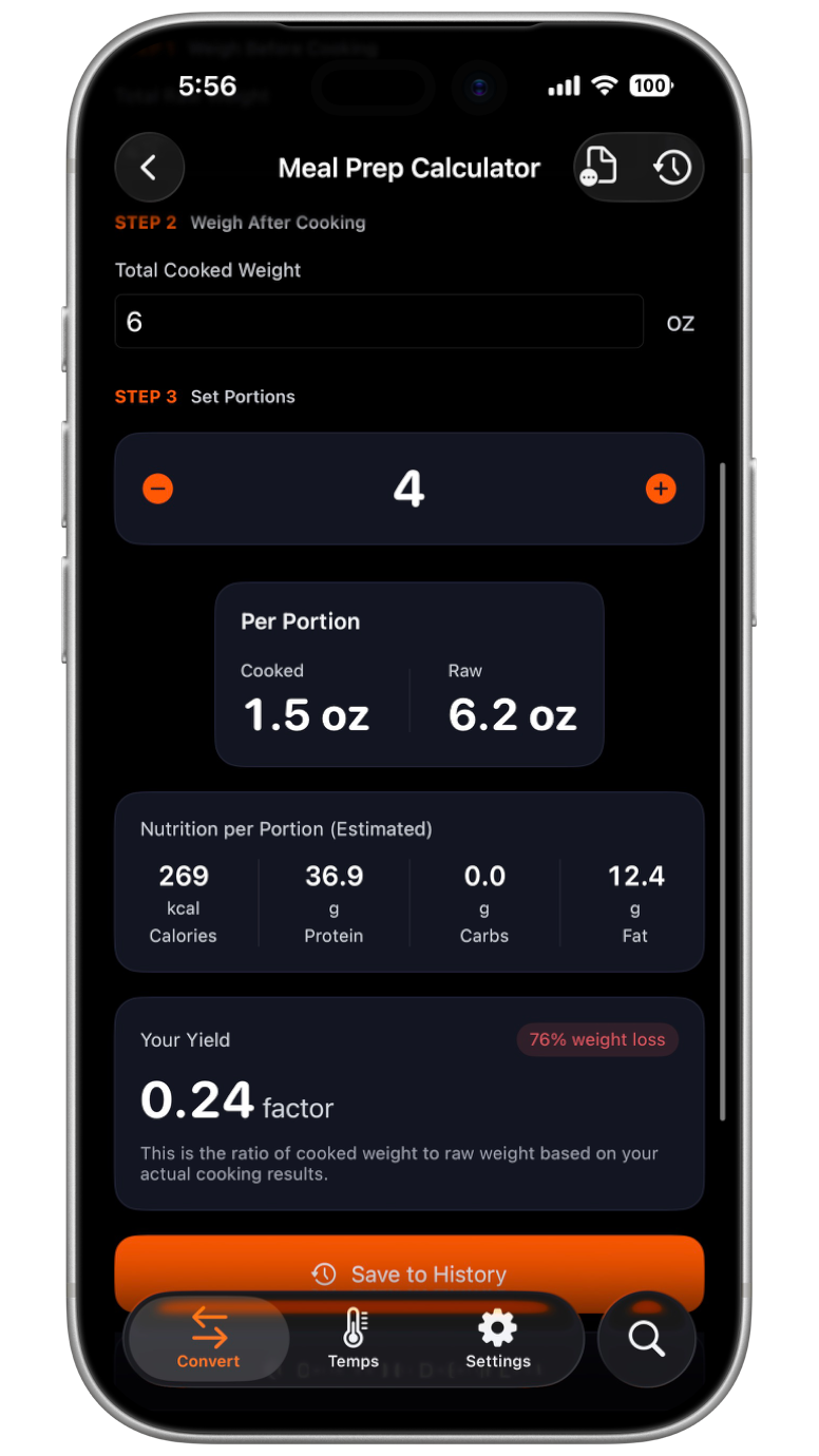 SizzleScale batch meal prep mode